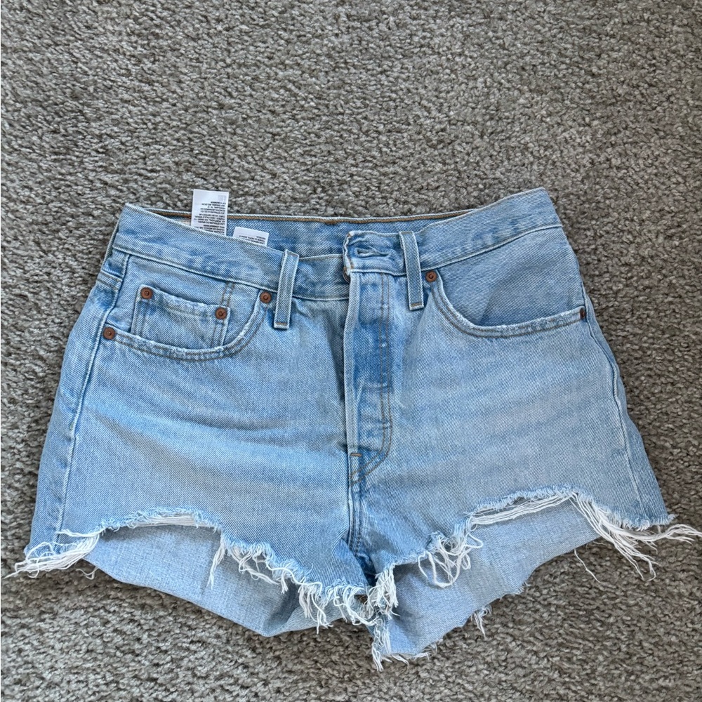 Levi's Light Blue Frayed Hem Jean Shorts